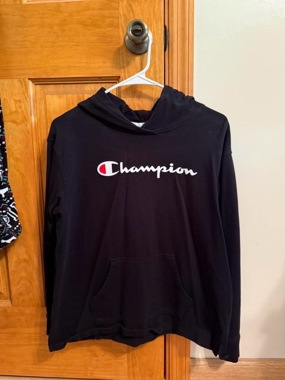 Champion Black Pullover Hoodie with Script Logo